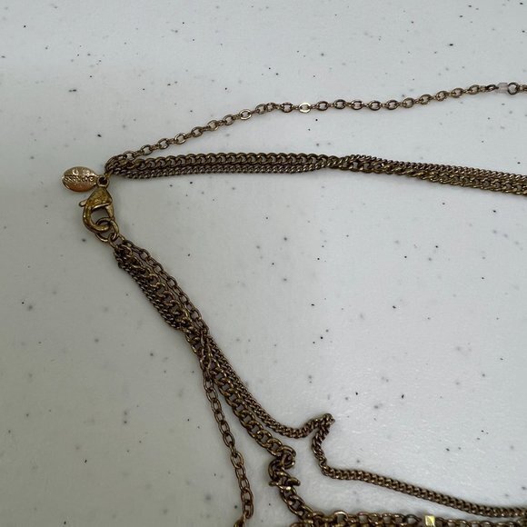 Express Chain Necklace Multi Strand Gold Tone Tassel Long Mixed Metals Pink Used - Picture 4 of 6